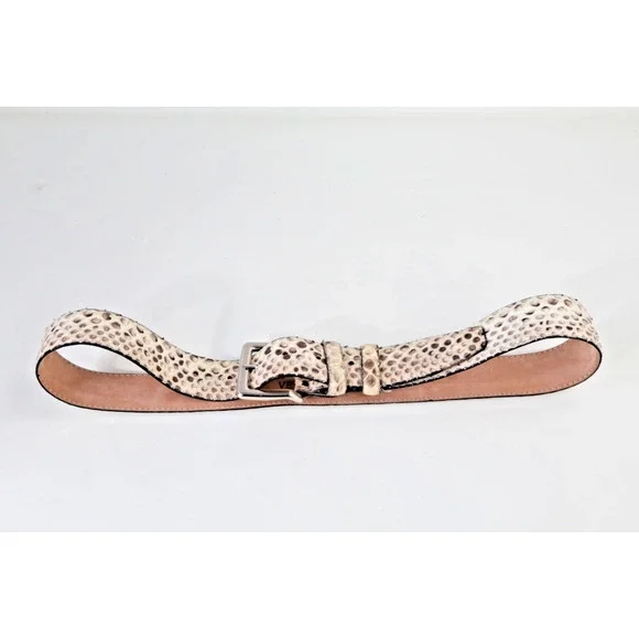 Vintage Snakeskin Leather Belt Gray White Ornate Silver Buckle Boho Exotic Sz 34 - Picture 11 of 16